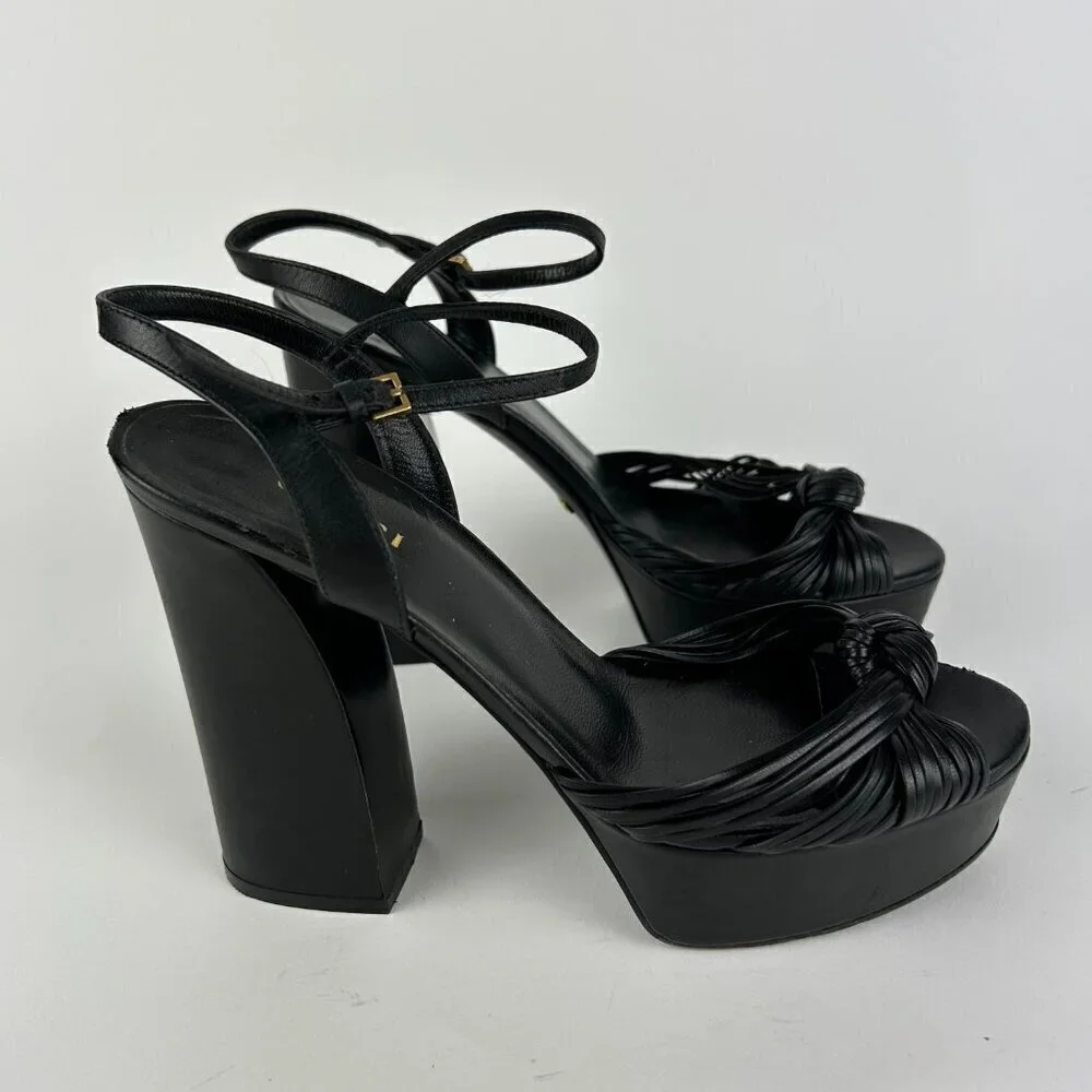 Gucci Allie Knotted Platform Sandals EU 37 US 7 Black Crawford Block High Heel - Picture 7 of 12